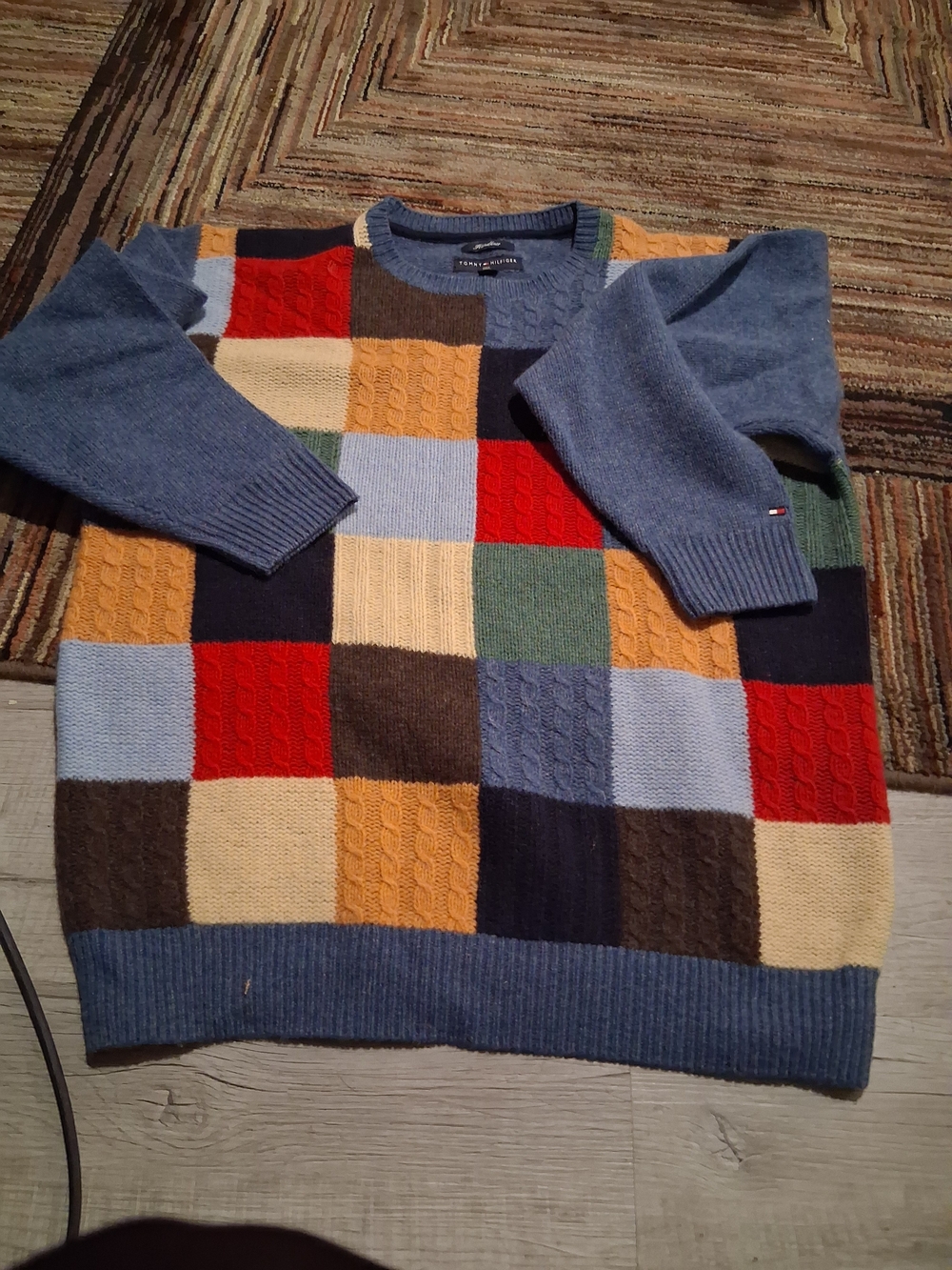 Tommy Hilfiger Men's Patchwork Cable Knit Sweater - Blue Multi